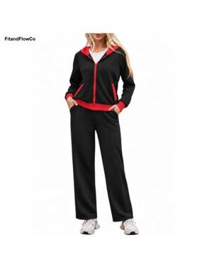 Women's 2 Piece Tracksuit Zip Up Hoodie Wide Leg Pants Lounge Set